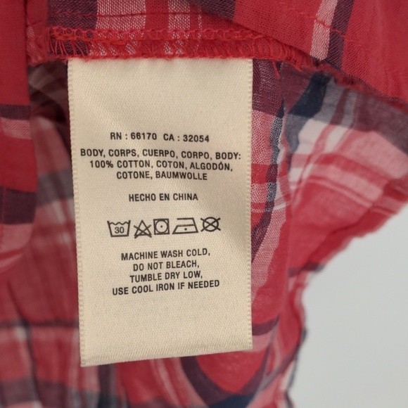 Maeve Red White Black Plaid‎ Short Sleeve Peplum Blouse Size Small - Picture 9 of 12